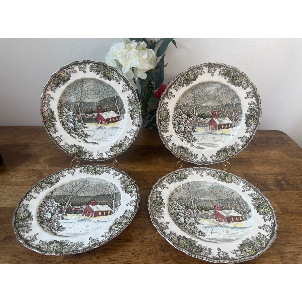 Vintage Johnson Brothers The Friendly Village School House Dinner Plates Set 4‎